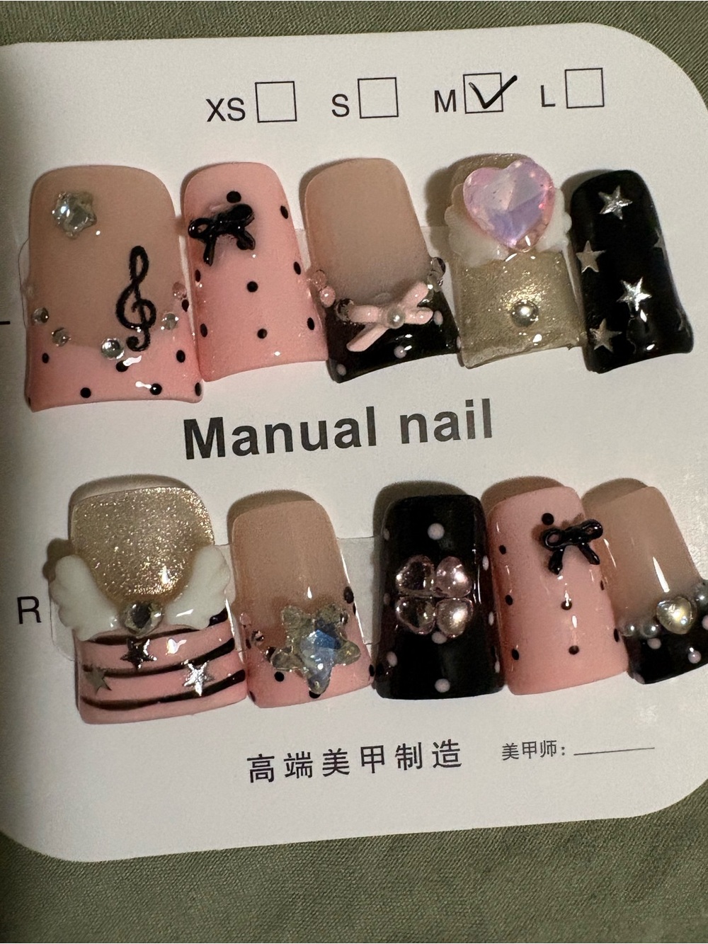 Pink & Black Decorative Press-On Nail Set Real Acrylic
